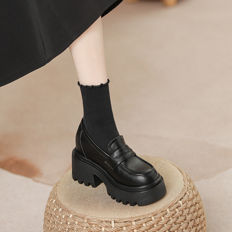 Women's Increasing Insole Small Autumn Muffin Thick Bottom Chunky Single College Loafers