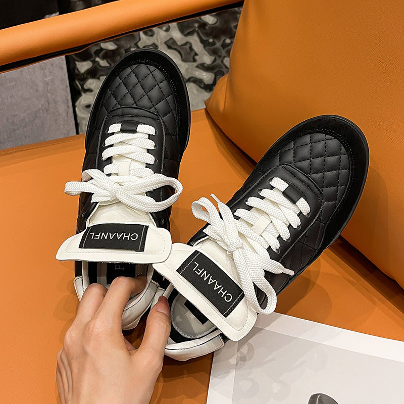 Women's Classic Style Rhombus Korean Lace Up Sports Color Men's Shoes