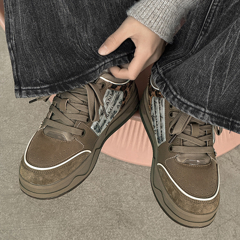 Men's Trendy Star Pattern Leopard Print Platform Height Increasing Versatile Sneakers