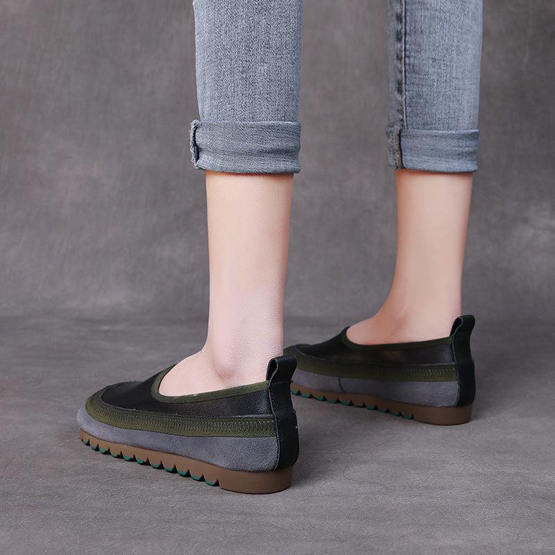 Women's Cowhide Handmade Soft Bottom Color Matching Pumps Four Mori Style Women's Casual Shoes