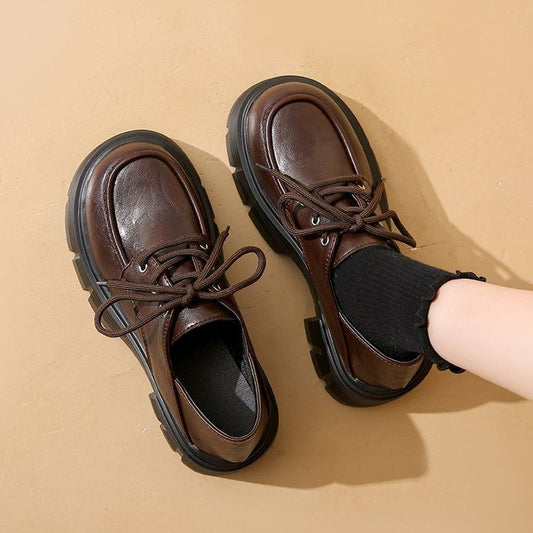 Women's Platform Black Chunky Height Increasing Commuter French Pumps British Women's Fashion Shoes