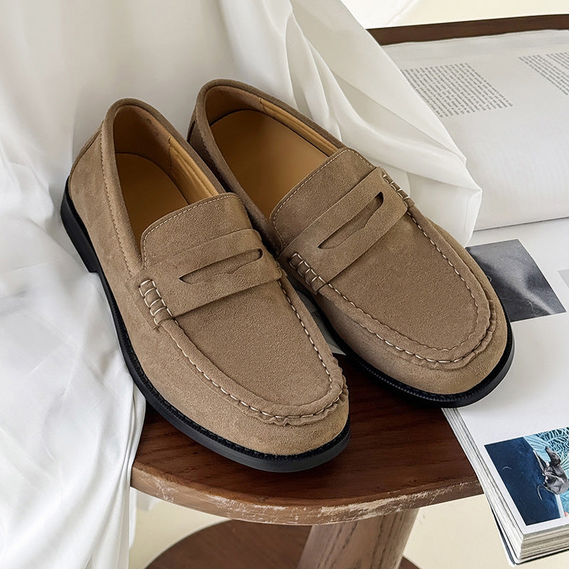 Men's Old Money Style Retro Round Toe Slip-on Lazy Suede Soft Leather Shoes