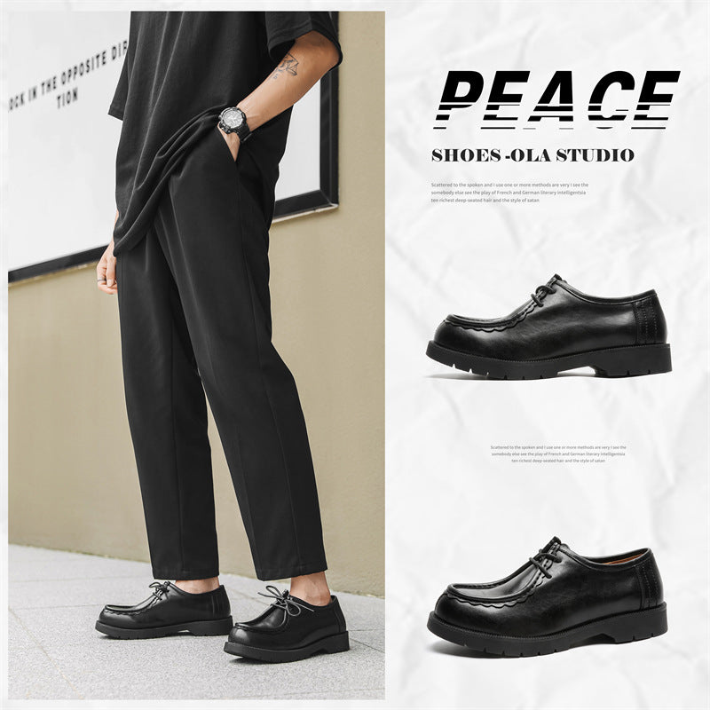 Men's Trendy Business Formal Wear Green Korean Style British Black Men's Casual Leather Shoes