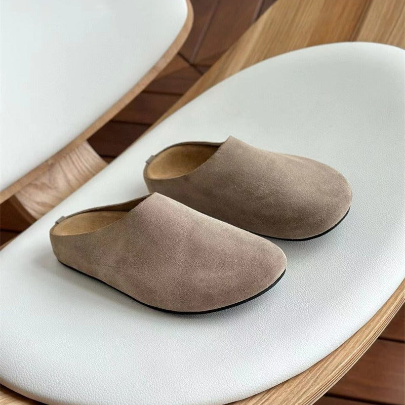 Cap Minimalist Retro Cow Suede Round Comfortable Slip-on Slippers