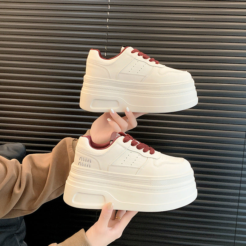 Women's Genuine Platform Wild Elevator White Casual Shoes