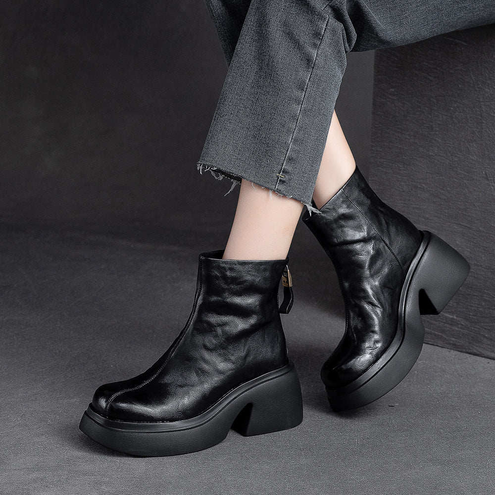 Women's Thick Bottom Chunky Ankle Back Zipper Women's Shoes