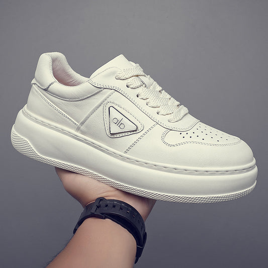Men's Cowhide Easy Wear Genuine Breathable Low Top Thick Bottom Lightweight Men's Board Shoes