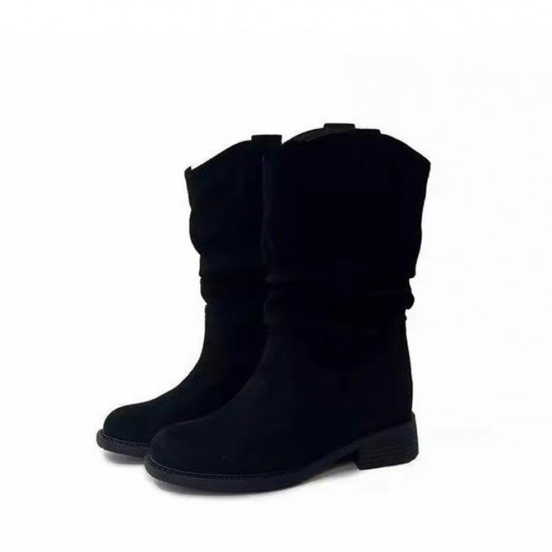 Soil Style Female Western Cowboy Middle Vintage Crumpled Women's Leather Boots