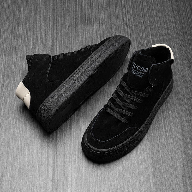 Men's First Layer Cowhide Board Matte Black Sneakers