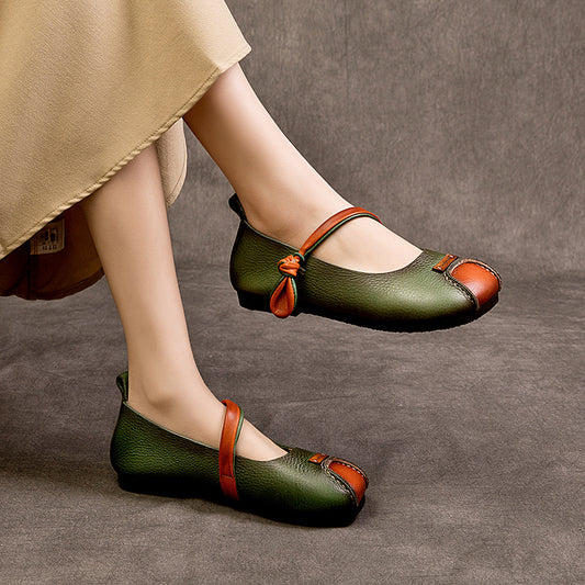 Women's Single Top Layer Cowhide Round Toe Stylish Women's Shoes