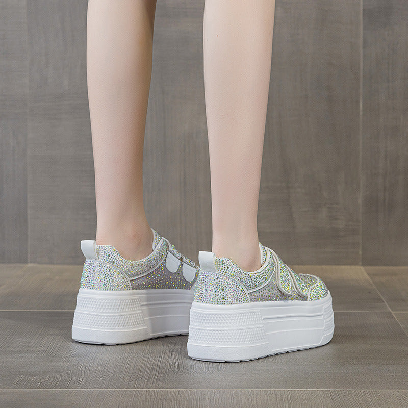 Women's White Rhinestone Single Mesh Small Women's Casual Shoes