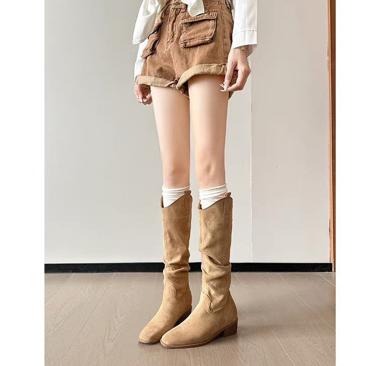 Women's Increasing Insole Pleated Pile Style Knight Boots