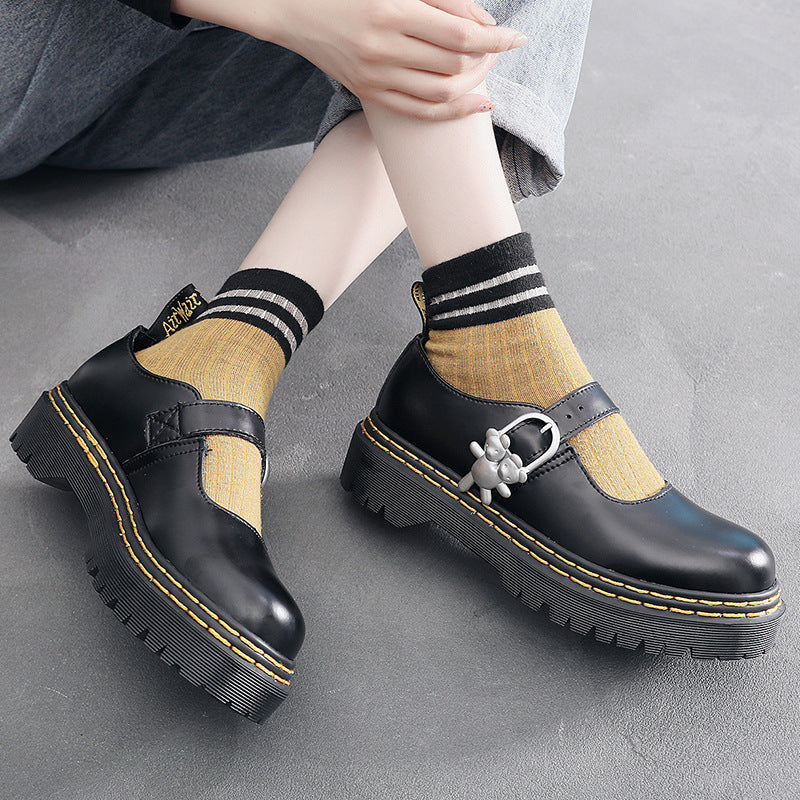 Women's Jane Thick Bottom Height Increasing Joint Martin Leather Shoes