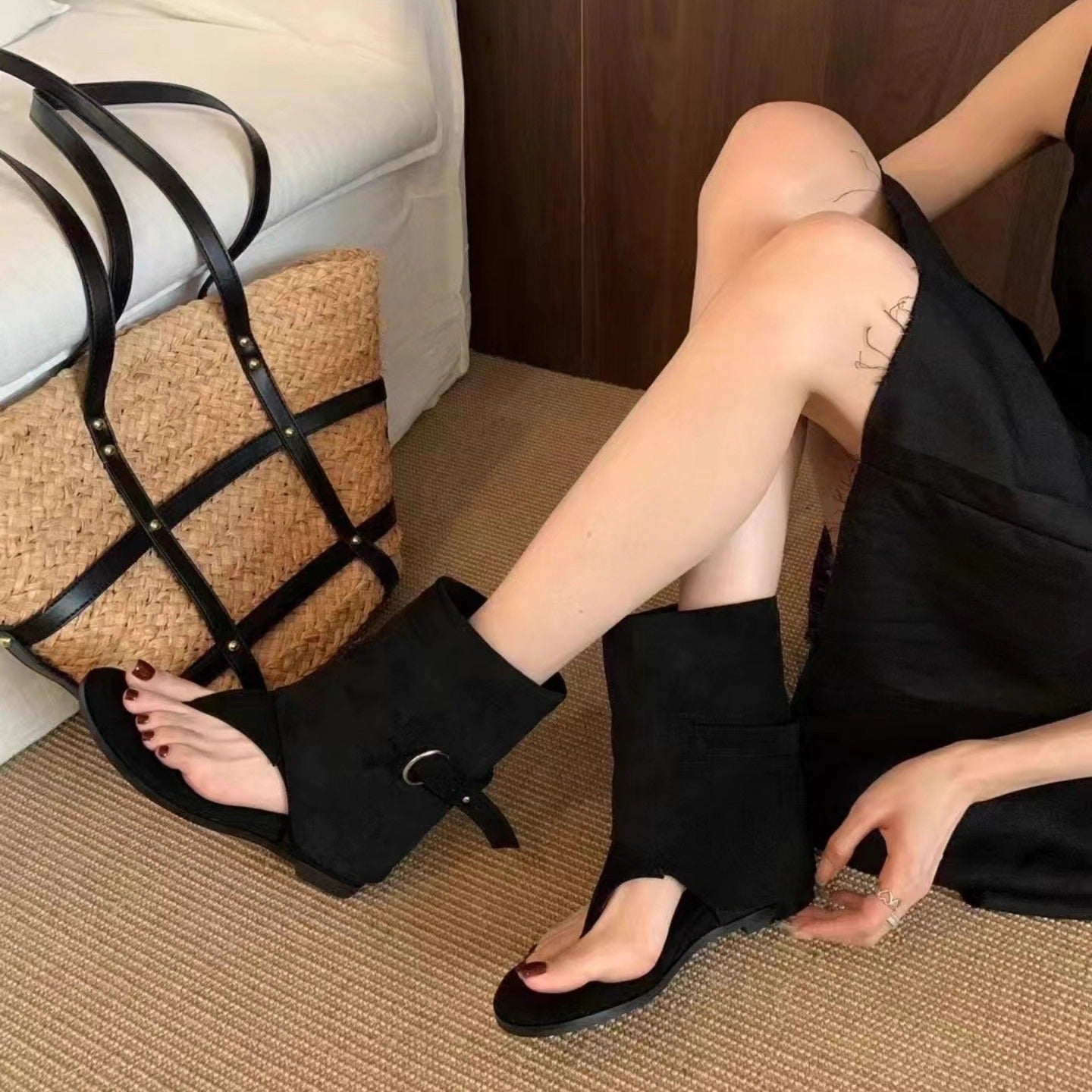 Women's Increasing Insole Khaki Summer Travel Thin Pants Tube Little Women's Leather Boots
