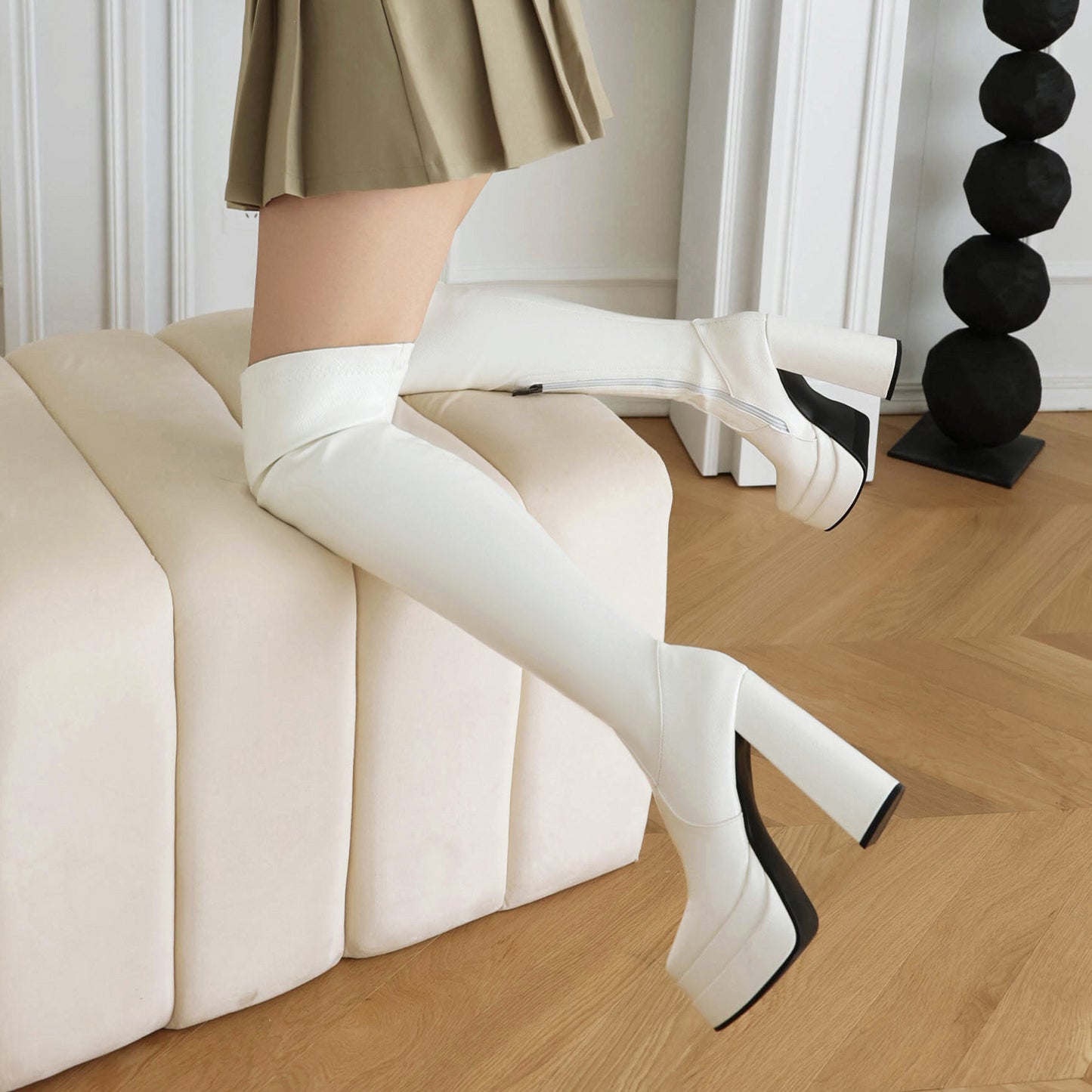 Women's Patent Waterproof Platform High Long Heels