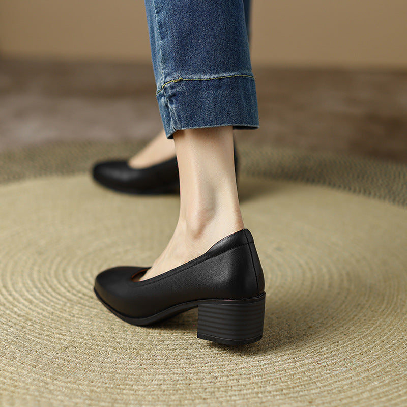 Women's Square Toe Pumps Genuine Soft Bottom Heels