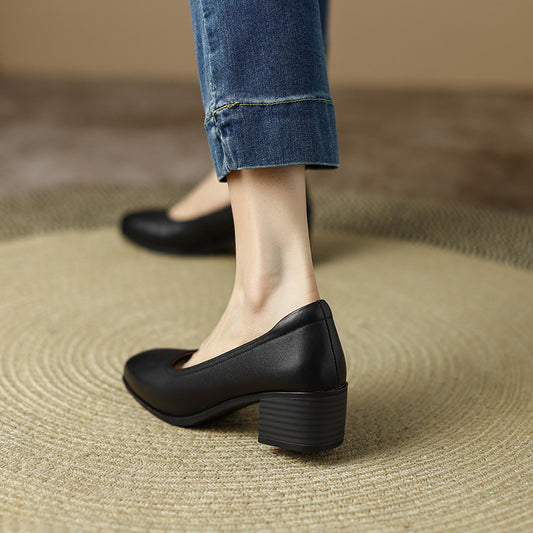 Women's Square Toe Pumps Genuine Soft Bottom Heels