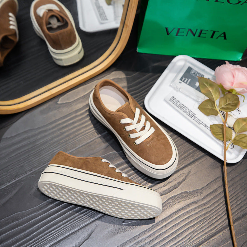 Women's Thick-soled Matte Sports Increased Round Toe Women's Casual Shoes