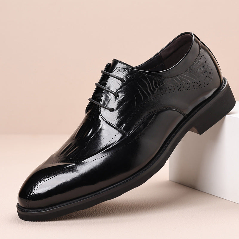 Men's Business Wedding First Layer Cowhide Korean Leather Shoes