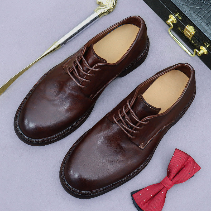 Men's Horse Big Head Sole British Derby Leather Shoes