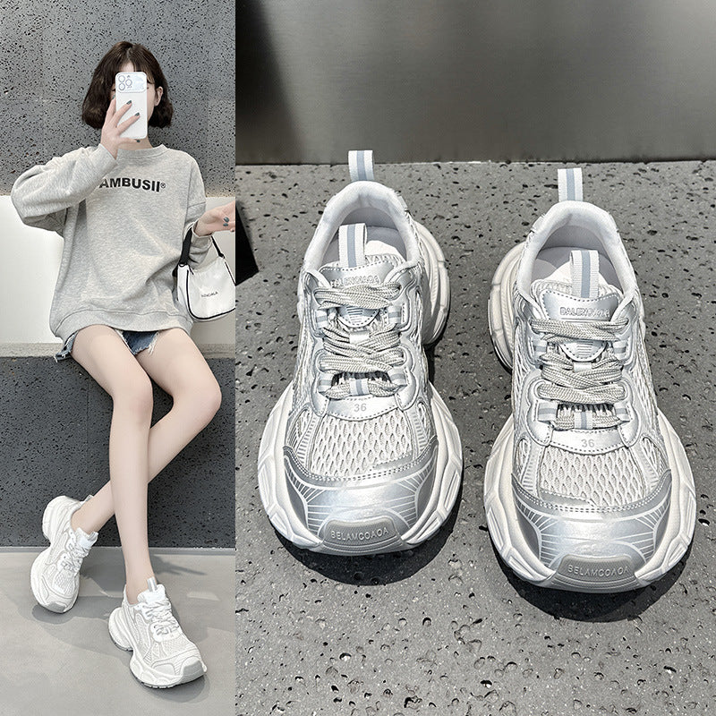 Early Spring Platform Lightweight Mesh Surface Breathable Increased Women's Sports Shoes
