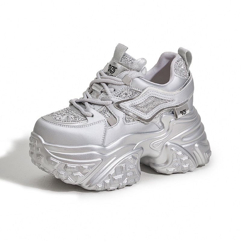 Women's Platform Dad Rhinestone Warm Height Increasing Insole Sneakers
