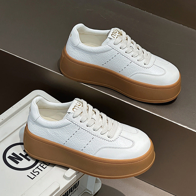 Women's White Spring Fashionable Flat Height Increasing Sneakers