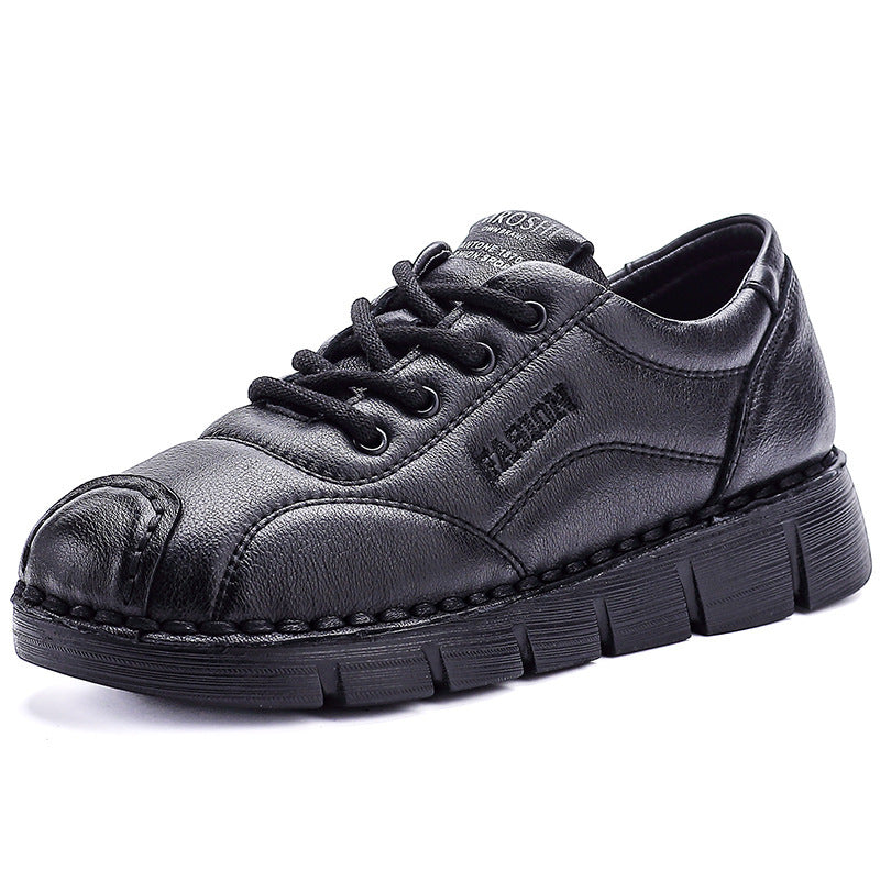 Women's Full Cowhide Wedge Platform Mid Mom Women's Casual Shoes