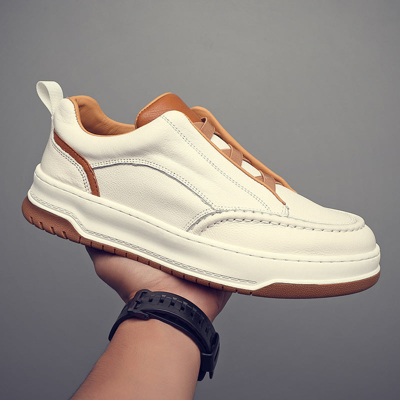 Men's Top Layer Cowhide Authentic Slip-on White Men's Board Shoes