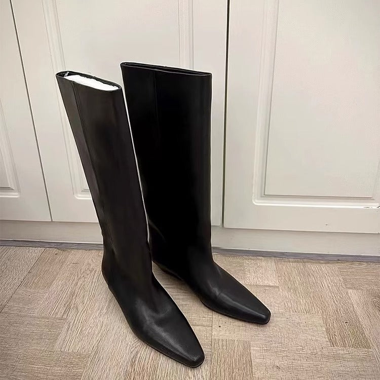 Women's Fat Genuine Retro Tall Knight Chunky Slimming Below Boots