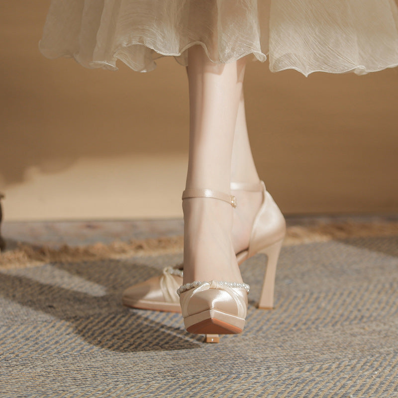 Fashion Summer Pointed Toe Chunky Waterproof High Heeled Sandals
