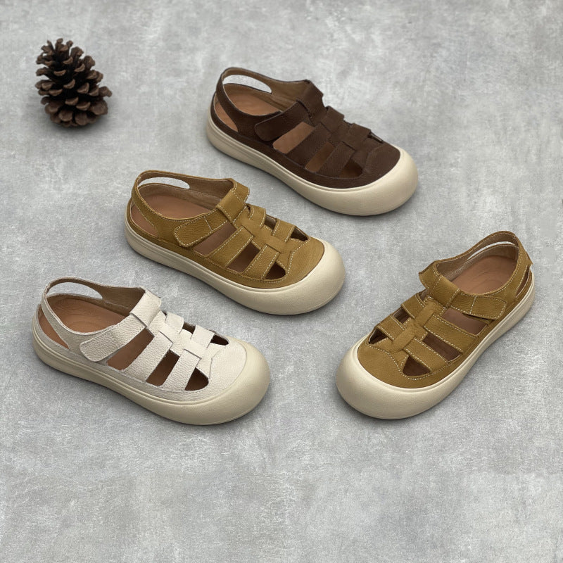 Women's Genuine Slip-on Closed Toe Summer Outer Wear Hollow Breathable Soft Sandals