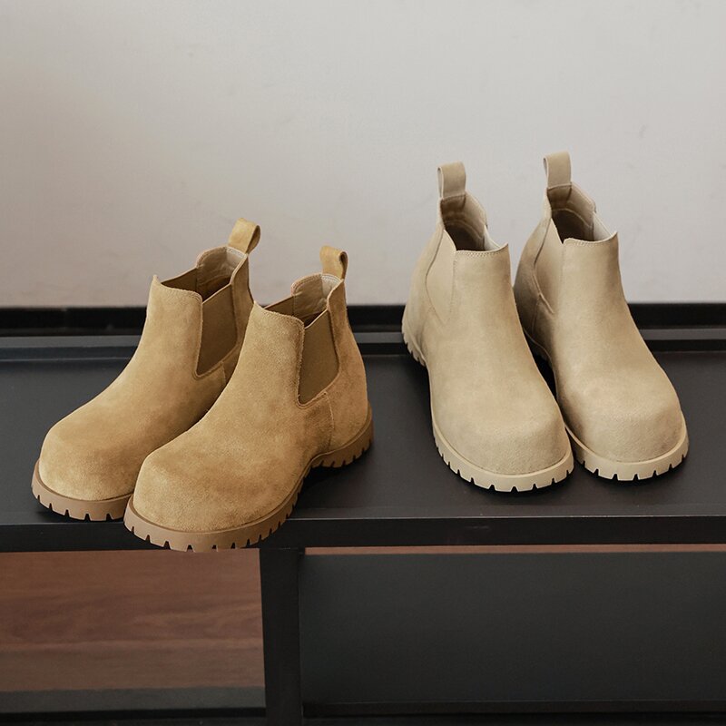 Women's Spring Matte Smoke Pipe Chunky Ankle Platform Women's Leather Boots