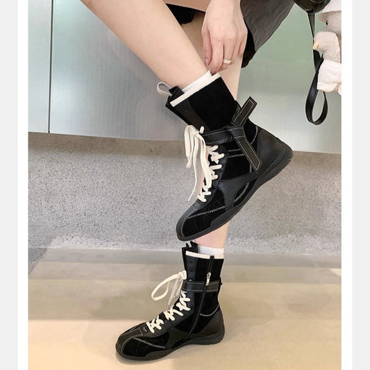 Women's Mom Fashionable Retro Side Zipper Safari Jacket German Training Women's Leather Boots