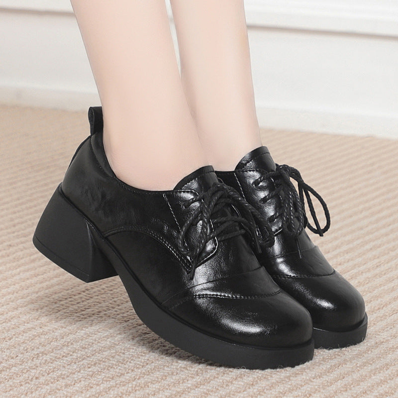 Women's Chunky Pumps Genuine Mid Soft Mother Bottom Round Women's Fashion Shoes
