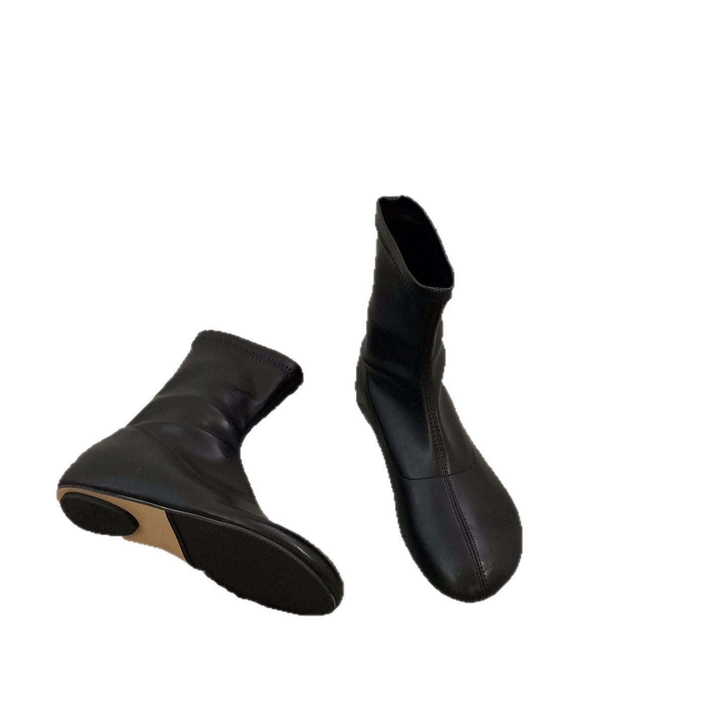 Height Increasing Insole White French Style Ankle Female Big Head Women's Leather Boots