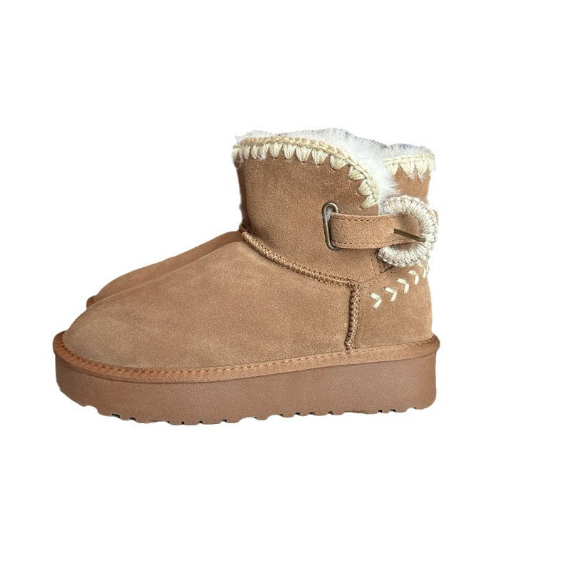 Women's Short Thick Bottom Woven Wool Extra Plus Boots