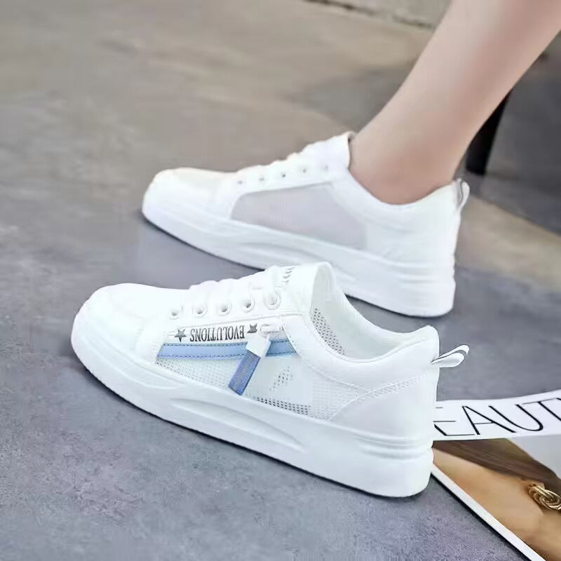 Women's White Summer Breathable Mesh Sports Board Sneakers