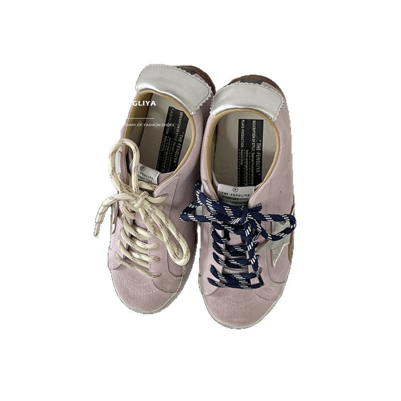 Women's Cowhide Retro Star Pattern Not Tired Feet Lace Women's Casual Shoes