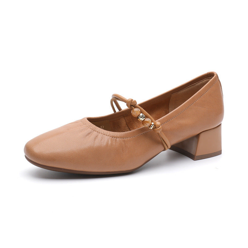 Women's Mary Jane Pumps Mid Sheepskin Temperament Chunky Men's Shoes