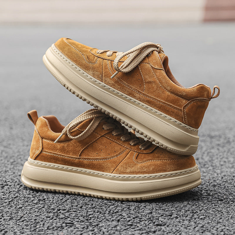 Men's Fashionable Round Toe Small British Commuter Suede Pumps For Casual Shoes