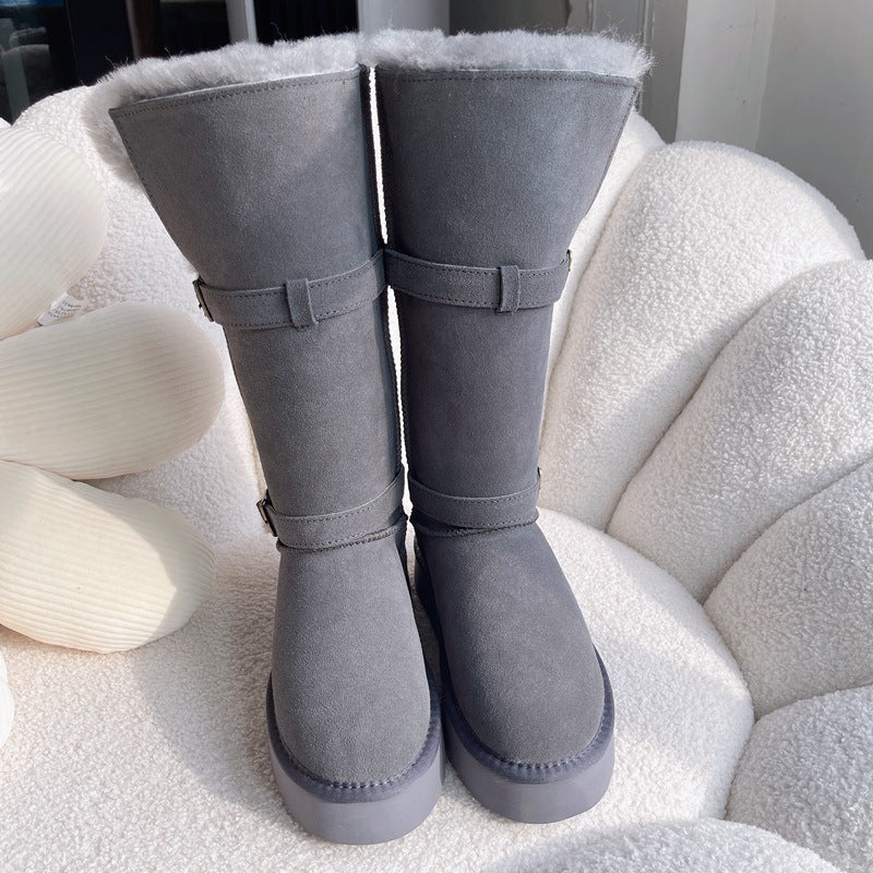 Women's Two-way Real Fur Cowhide Wool Winter Boots