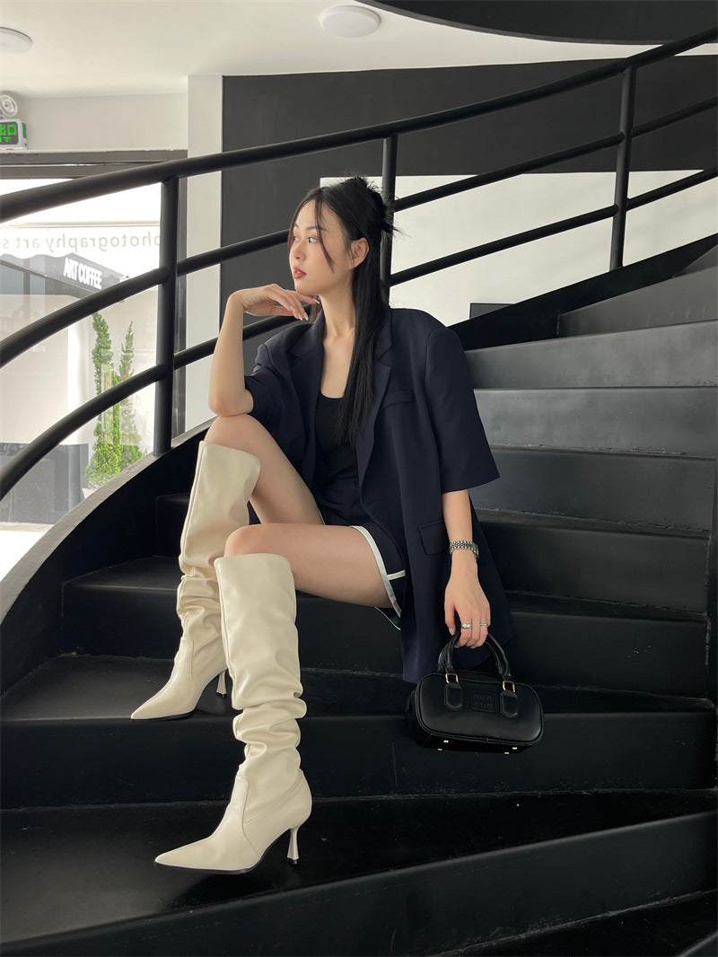 Circumference Female Pointed Toe Skinny Stilettos Pile Style Plus Size Boots
