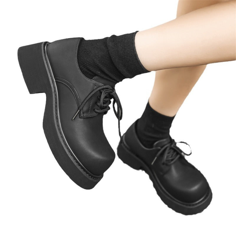 Men's Big Head Derby Advanced Feeling Tong Black Platform Tide Height Men's Casual Leather Shoes