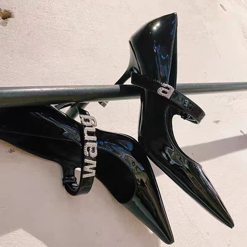 Women's Pointed High Patent Stilettos Black Glossy Casual Shoes