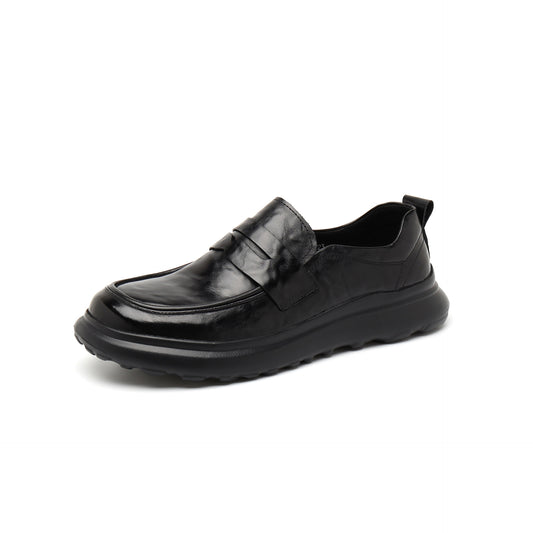 Men's British Style Business Round Toe Formal Slip-on First Layer Leather Shoes