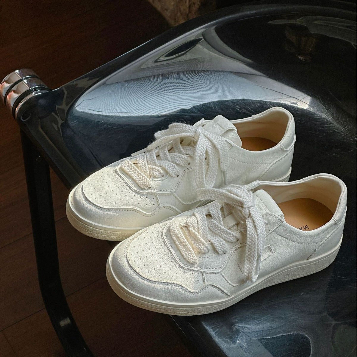 Cowhide Korean Style Fashionable Red Thin Bottom Skate Flat Casual Shoes