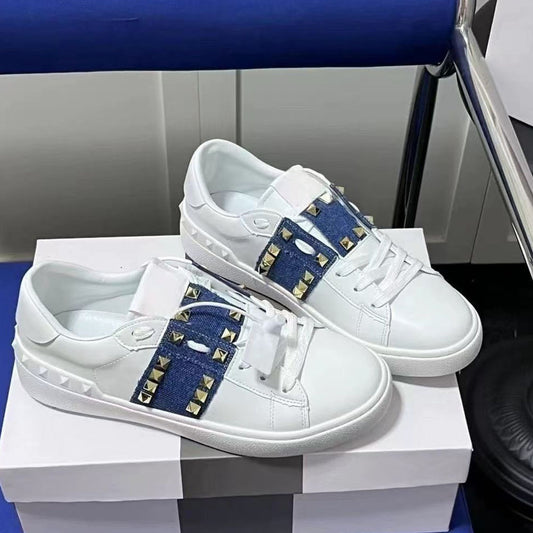 Men's & Women's Rivet Color Matching White Daily Couple Sier Men's Board Shoes