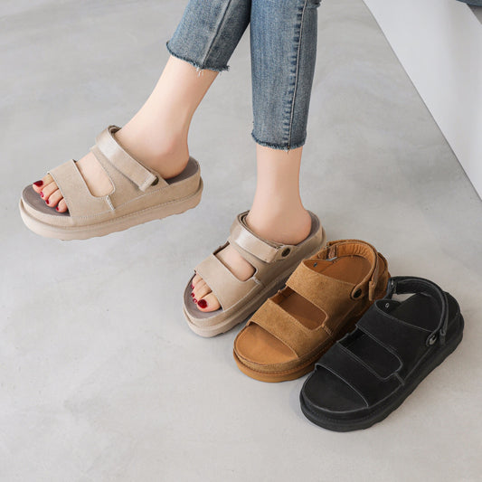 Women's Platform British Style Velcro Open Toe Sandals