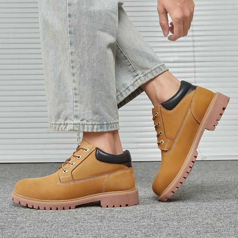 Men's Low-cut Waterproof Martin Top Layer Cowhide Worker Thick Bottom Outdoor Men's Casual Leather Shoes